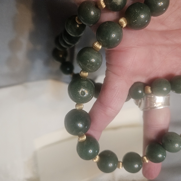 ORIGINAL DOUBLE STRAND NECKLACE ADVENTURINE 14K YELLOW &WHT GOLD.JEWELED CLASP. - Picture 11 of 11